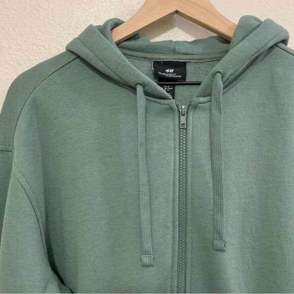 H&M Full Zip Jacket Hooded Women Medium Dark Green Relaxed Fit Pockets. - Picture 3 of 14